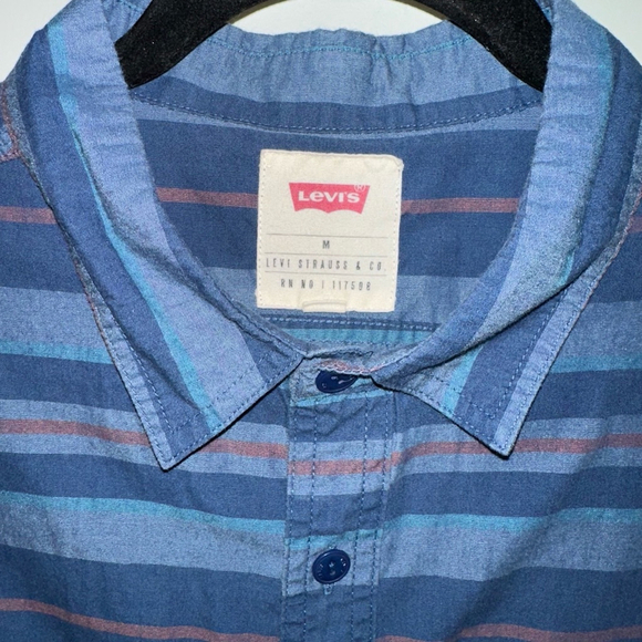 Vans Striped Button-Up Shirt Men's Size Medium Short Sleeve Blue Cotton Casual - Picture 2 of 11